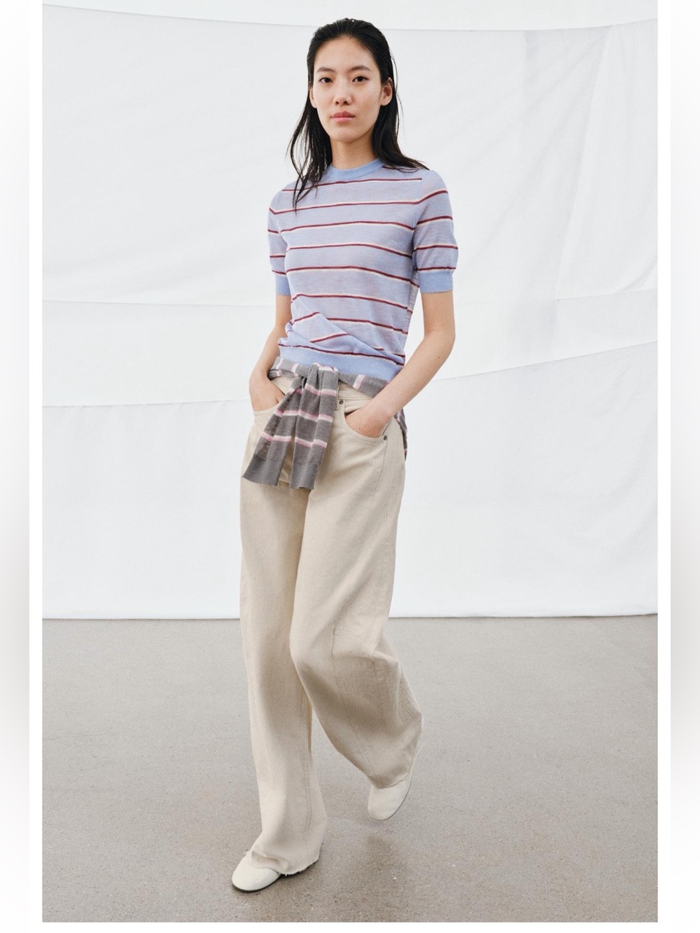 Zara EXTRA-FINE WOOL STRIPED SHORT SLEEVE JUMPER